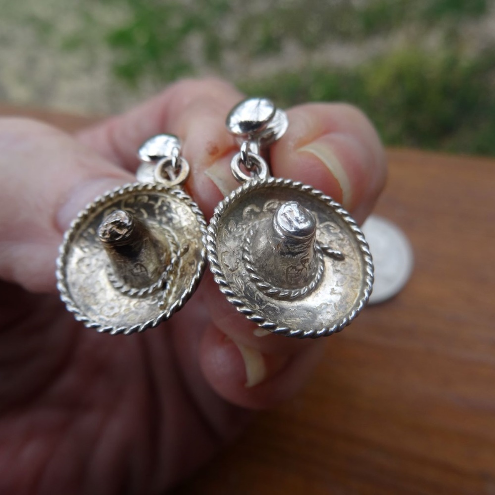 Sterling Silver Mexican Sombrero Earrings Clip-on